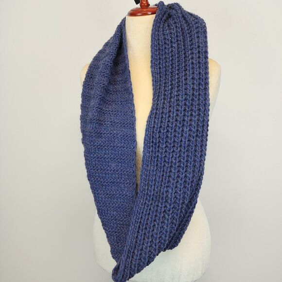 Creazioni Ba-Bo Wool Blend Infinity Scarf Blue Fisherman Knit Italian Alpaca - Picture 6 of 8
